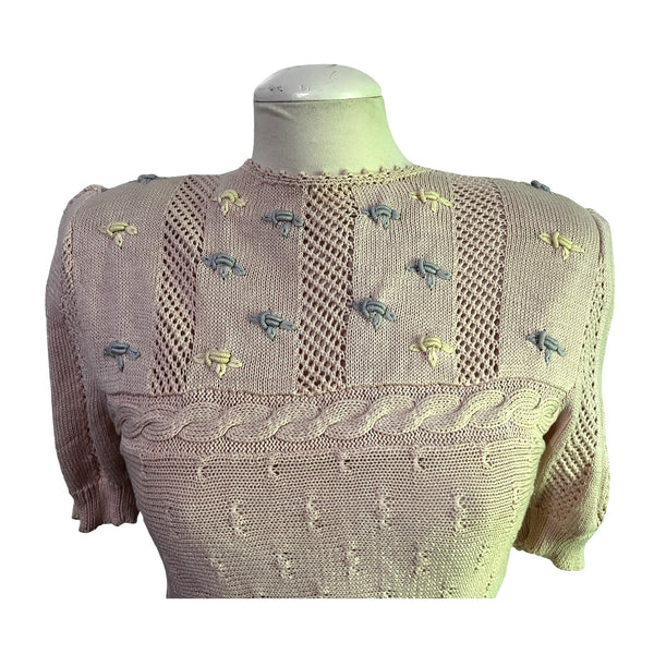Vintage Ciao Petites Pink Sheath Sweater Dress Sz 12 Womens Woven Short Sleeve Seventies