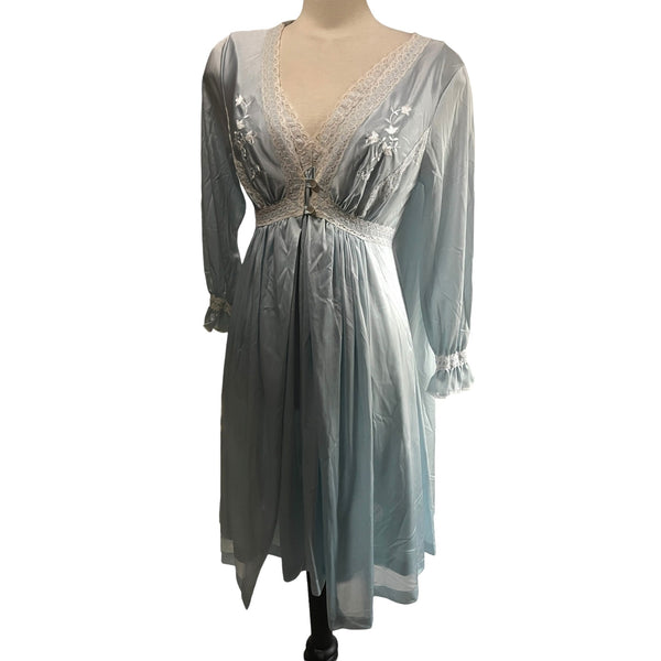 Vintage Kamar Two Piece Lace Night Gown & Robe Lingerie Set Sz Small Womens Baby Blue