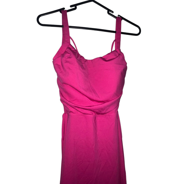 Halara Ruched Backless Crisscross Midi Dress Sz Medium Womens Pink Lace Up Split Bodycon