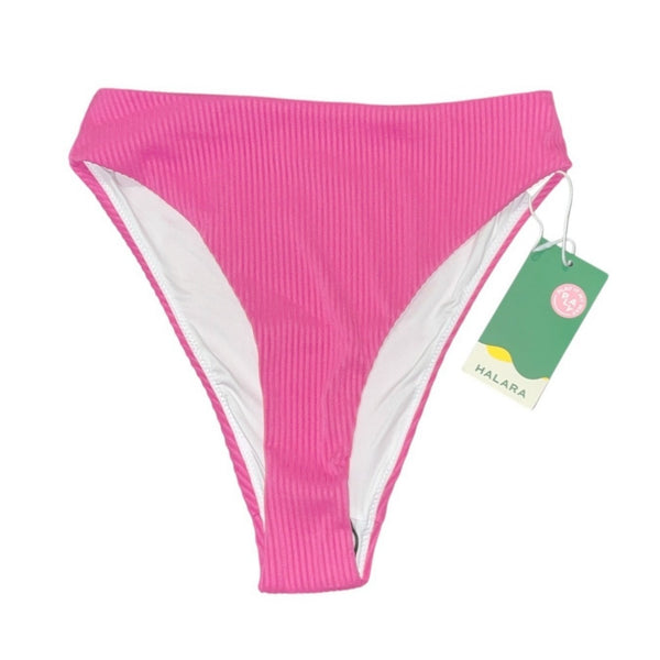 Halara Ribbed High Waisted Cheeky Bikini Bottoms Sz Medium Womens Hot Pink