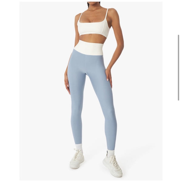 WeWoreWhat Colorblock High-rise Active Leggings Sz Large Womens Blue & White Activewear