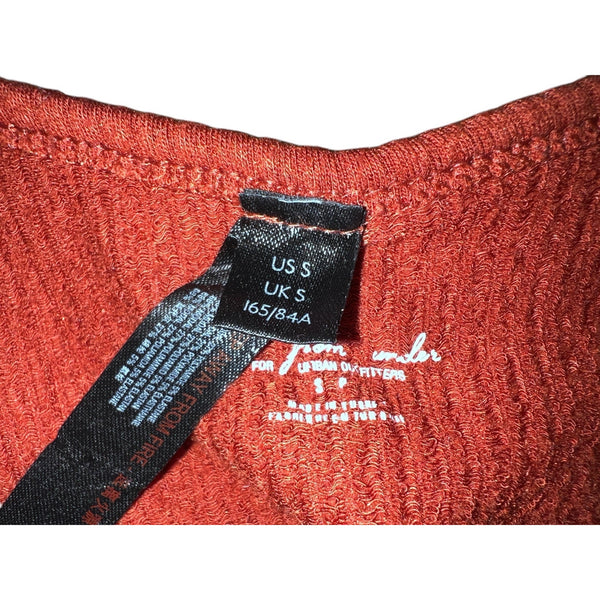 aerie Out From Under Textured Long Sleeve Cropped V Neck Shirt Sz Small Orange Womens