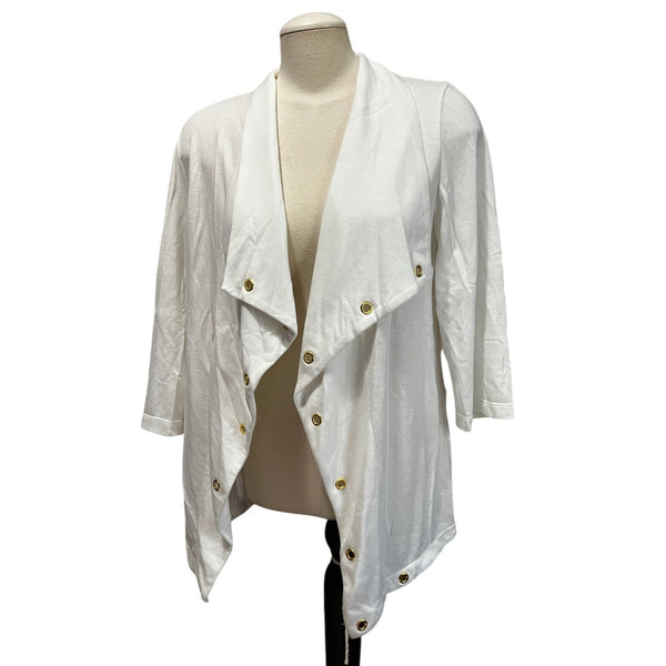 Chico's Open Front Grommet 3/4 Sleeve Cardigan Sz Medium (1) Womens White