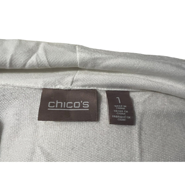 Chico's Open Front Grommet 3/4 Sleeve Cardigan Sz Medium (1) Womens White