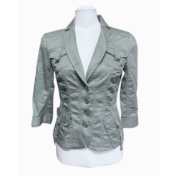 White House Black Market Olive Green Military-Style Button-Up Blazer Jacket Sz Small (4) Pockets Womens