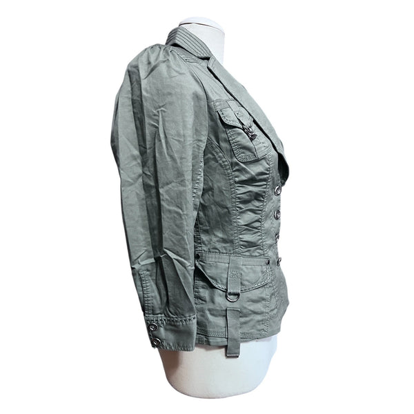 White House Black Market Olive Green Military-Style Button-Up Blazer Jacket Sz Small (4) Pockets Womens