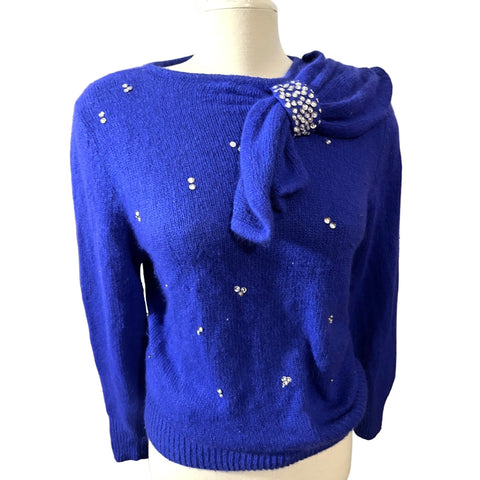 Vintage Silk Wool Blend Rhinestone Sweater Sz M Womens by I.B. Diffusion Royal Blue Soft