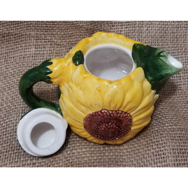 Vintage Sunflower Teapot from World Bazaar Collectible Ceramic 3D Raised Floral Whimsical Teapot
