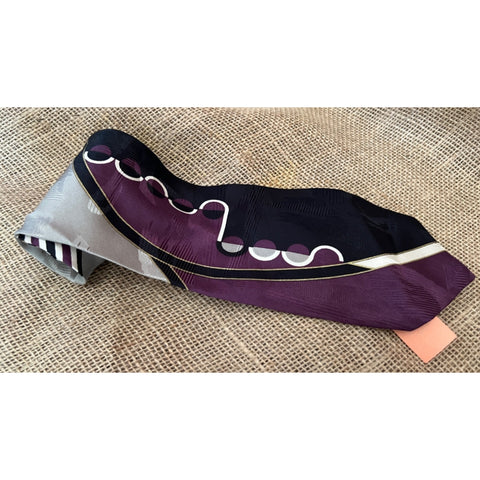 Vintage Pertini Men's Italian Silk Neck Tie Purple Black Abstract Stripes