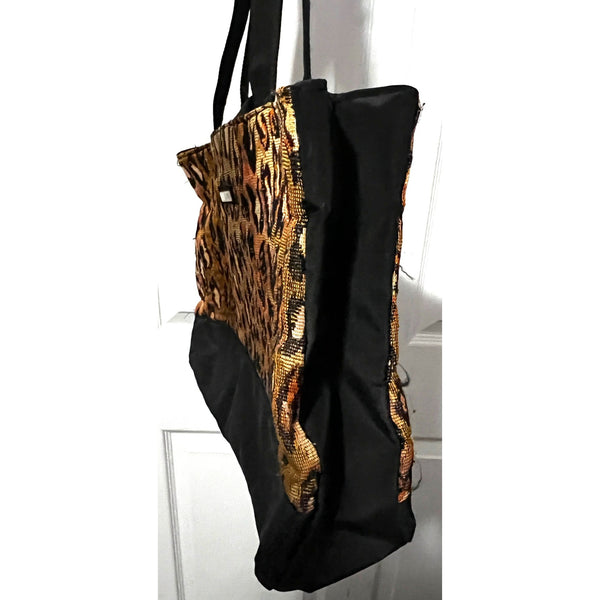 Large Cheetah Animal Print Shoulder Bag Purse Black 17" x 5" x 13"
