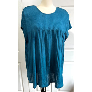 Time & Tru Blue Oversized Blouse Sz XXXL Short Sleeve Light Knit