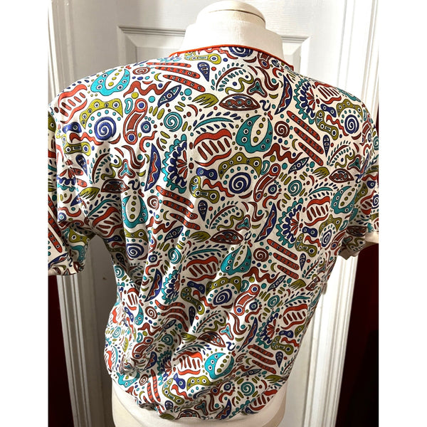 Vintage Colorful Geometric Eighties Shirt by Blast Point Sz Small Petite Womens Collared Zip Down