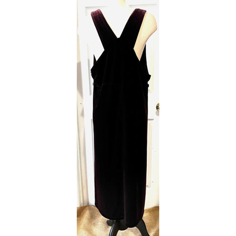 Vintage Velvet Maxi Dress Sz 14 Petite by Jacqueline Ferrar Burgundy Luxury Cross Back Eighties Dress