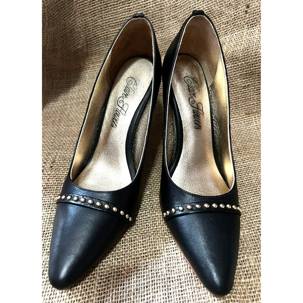 Claire Flowers Black Studded Pumps Sz 9 Womens 4" Stiletto Shoes