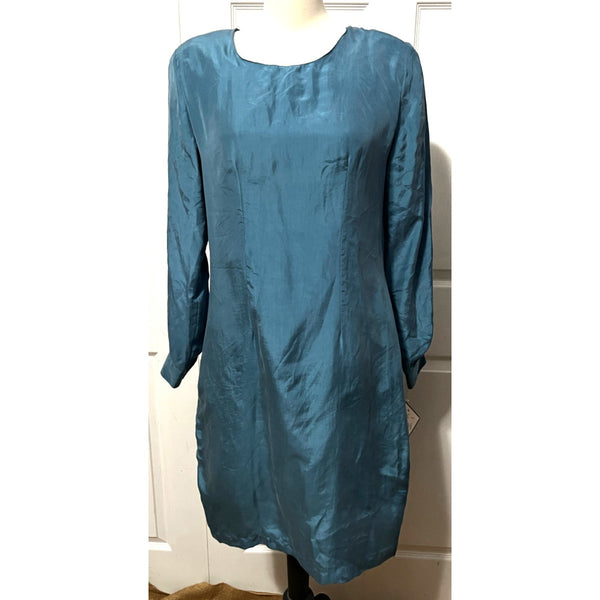 Vintage NWT Bedford Fair 100% Silk Sheath Dress Sz 10 Womens Blue
