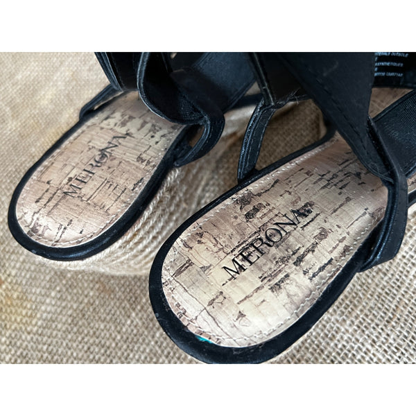 Merona 3.5" Wedge Heel Shoes Sz 7.5 Womens Black Strappy Rope