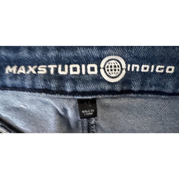 Max Studio Indigo Blue Jeans Sz 14 Womens Ripped in Front and Back Thigh & Cut Off Legs