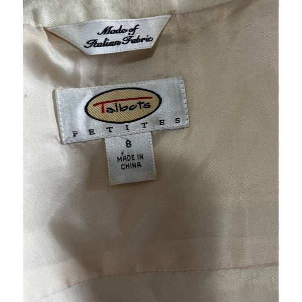 Talbots Italian Linen Blend Blazer Sz 8 Womens Beige Collared Belted Jacket
