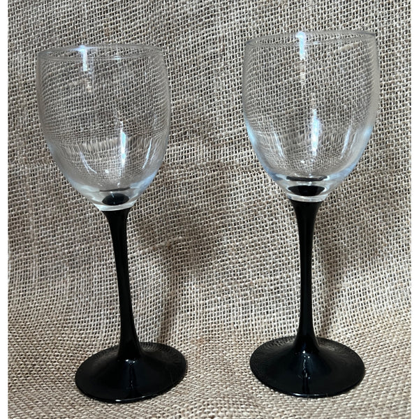 Set of 2 Black Long Stem Drinkware Wine Glasses Glass Couples Glasses