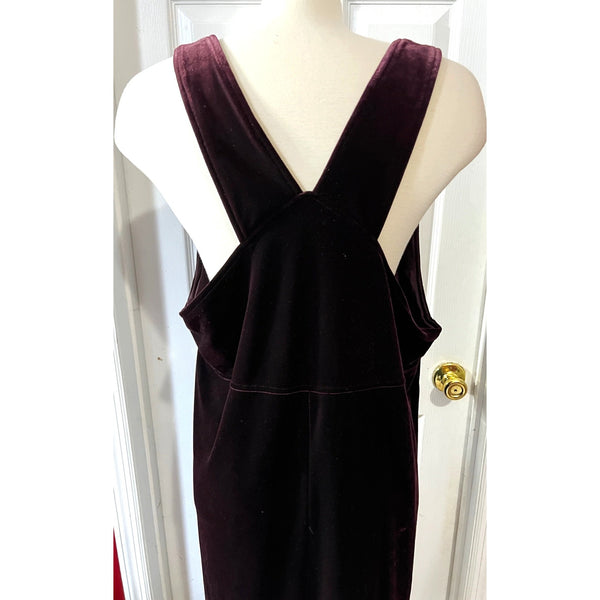 Vintage Velvet Maxi Dress Sz 14 Petite by Jacqueline Ferrar Burgundy Luxury Cross Back Eighties Dress