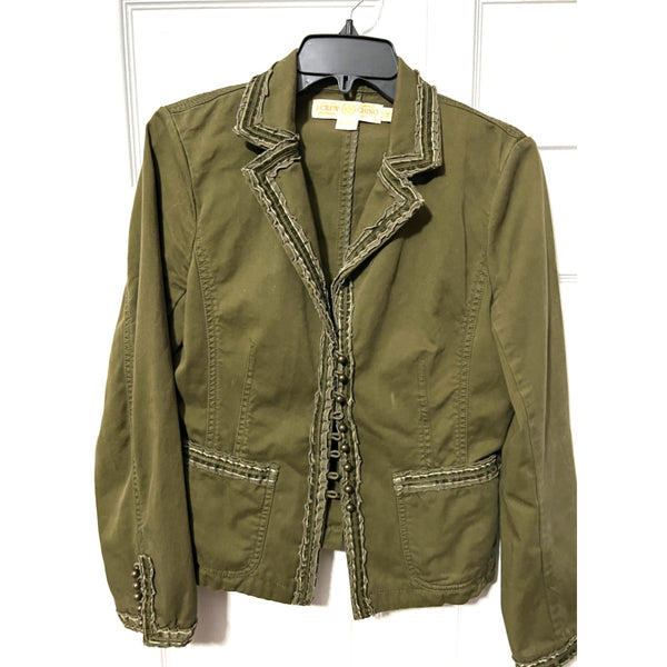 J. Crew Navy Loop Button Moto Style Bomber Jacket Sz M Olive Green Chino Classic Twill