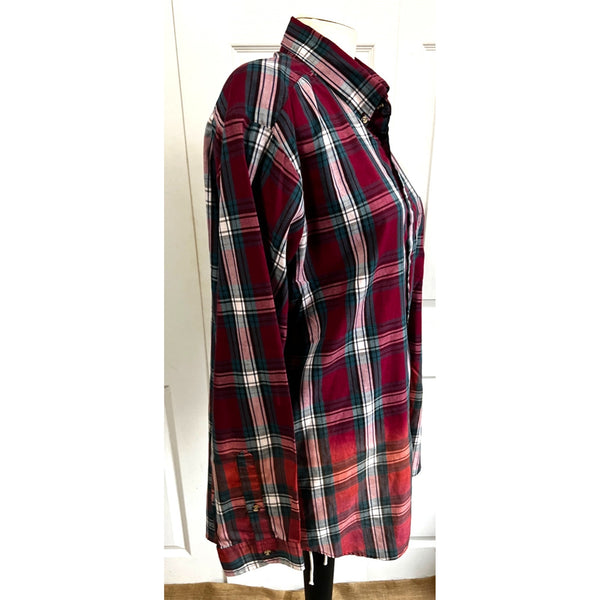 Savile Row Traditions Plaid Button Down Shirt Sz XL Womens Red White Long Sleeve Collared