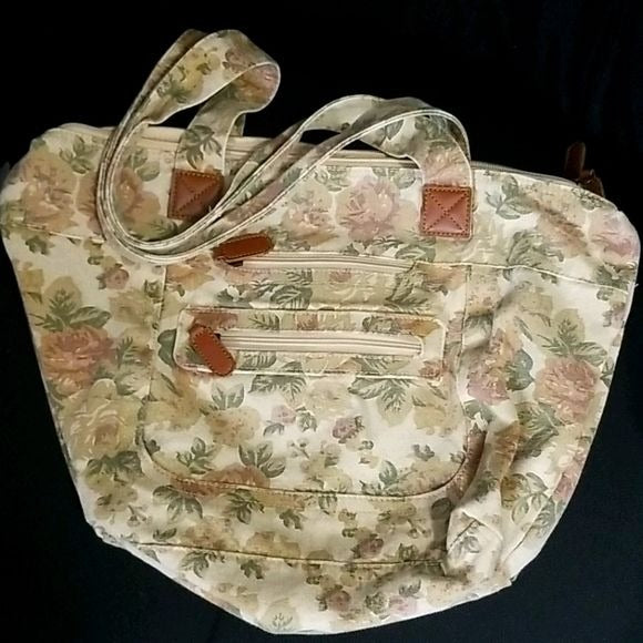 Cream Floral Shoulder Purse Romantic Purse with Flowers and Inside Compartment