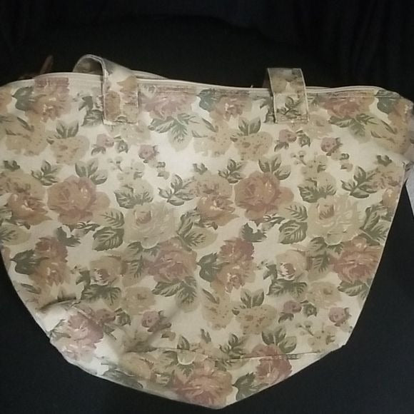 Cream Floral Shoulder Purse Romantic Purse with Flowers and Inside Compartment