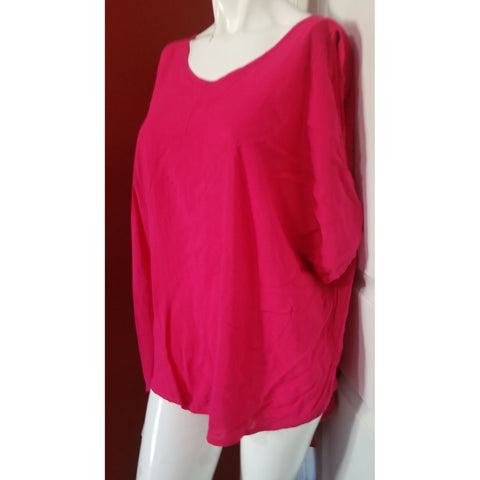 Elan Hot Pink Blouse with Double Tail Sz S Open Shoulder Flowy
