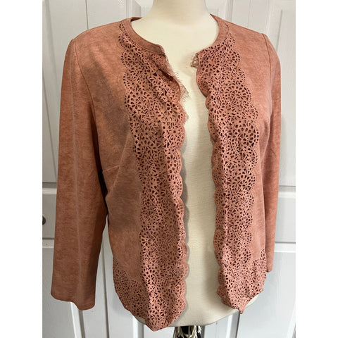 Chicos Sz 1 (Large) Pink Suede Cardigan with Eyelet Cutouts Outerwear