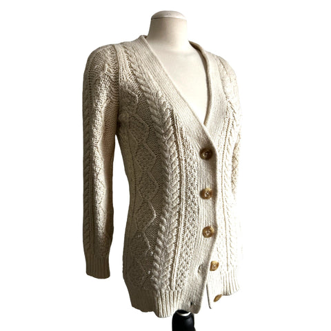 Vintage JCPenney Wool Blend Cardigan Sweater Sz Medium Petite Womens Cream VNeck Buttons
