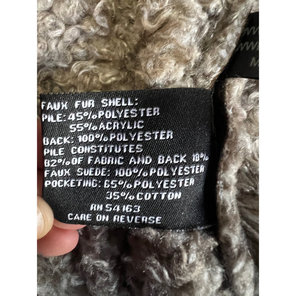 Black Rivet Fur Lined Winter Coat with Belt Sz 1XL Brown Peacoat