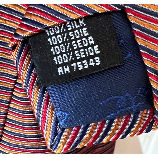 New D'Este Men's Italian Silk Neck Tie Navy Blue Stripes Red Orange