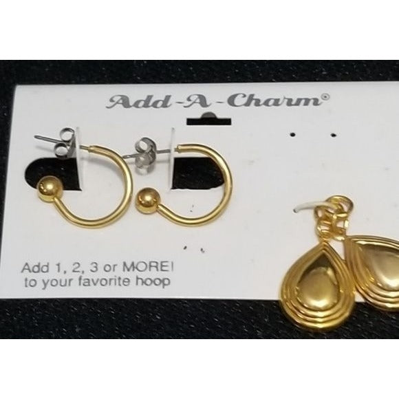 Interchangeable Charm Earrings Gold Pierced Loops with Dangles