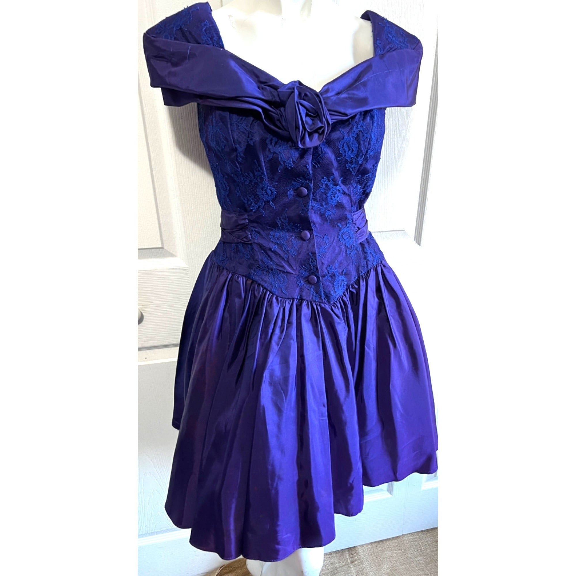 Vintage Purple Formal Mini Dress Sz 3 Lacey Tulle1990's Rose Front