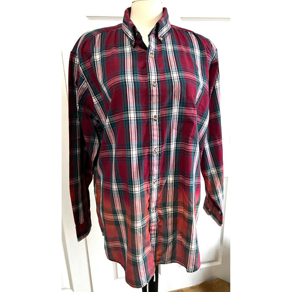 Savile Row Traditions Plaid Button Down Shirt Sz XL Womens Red White Long Sleeve Collared