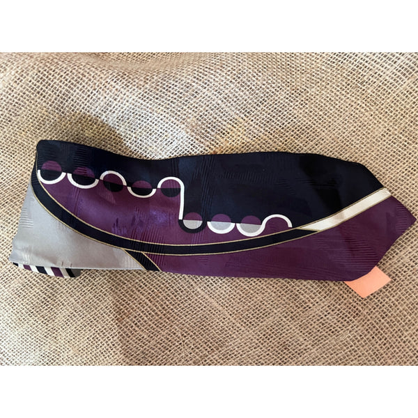 Vintage Pertini Men's Italian Silk Neck Tie Purple Black Abstract Stripes
