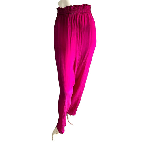 Vintage Hot Pink Magenta Silk Pants Sz 2X Womens Plus Elastic Waistband y2k