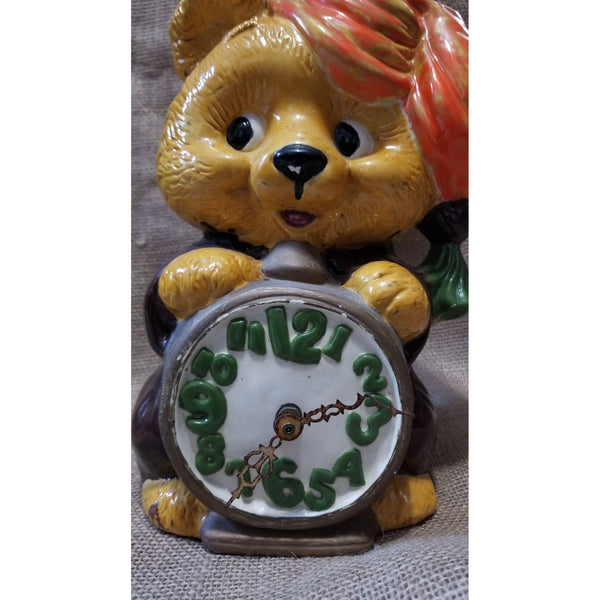 Unique Vintage Ceramic Bear Clock 12" tall  TESTED & WORKS Retro Boho Style Decor for Vintage Toy or Nursery Room