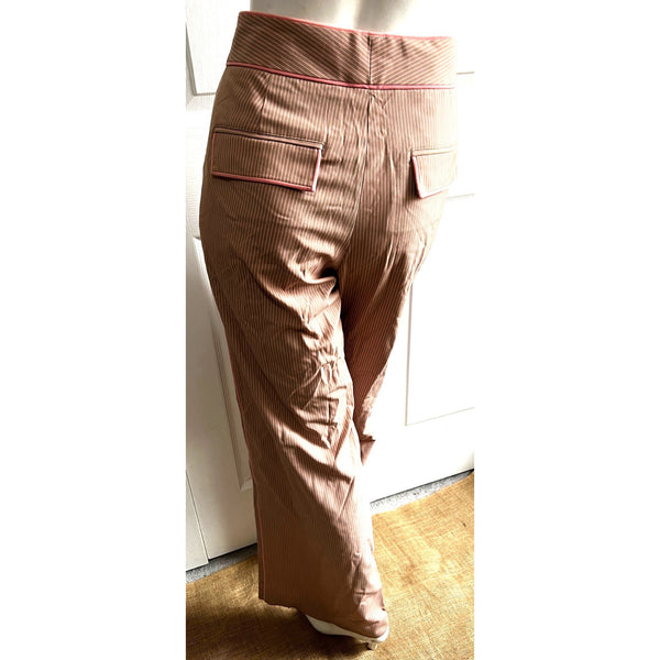 NWT Vintage Express Y2K Striped Khaki Wide Leg Trousers Sz 8 Womens Beige and Pink