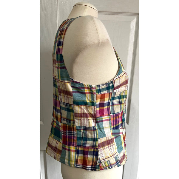 Vintage Duck Head Plaid Button Front Vest Sz 10 Womens Multi Color with Pockets