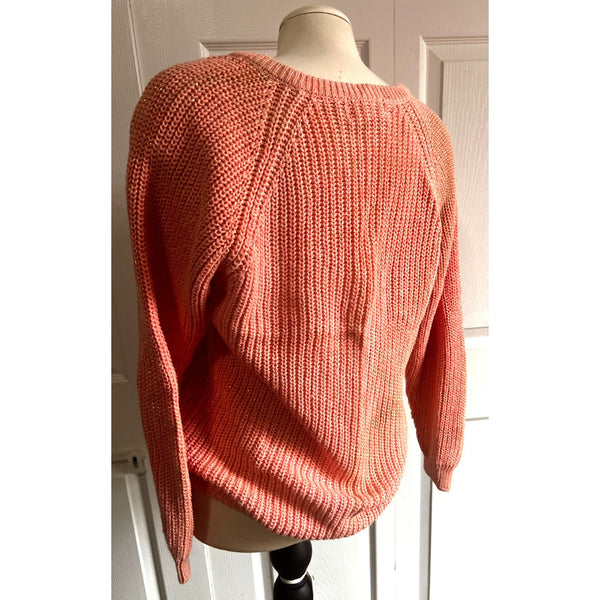 Vintage Pink Metallic Thread Sweater Sz Large by L Simsbury Pink Long Sleeve V Neck