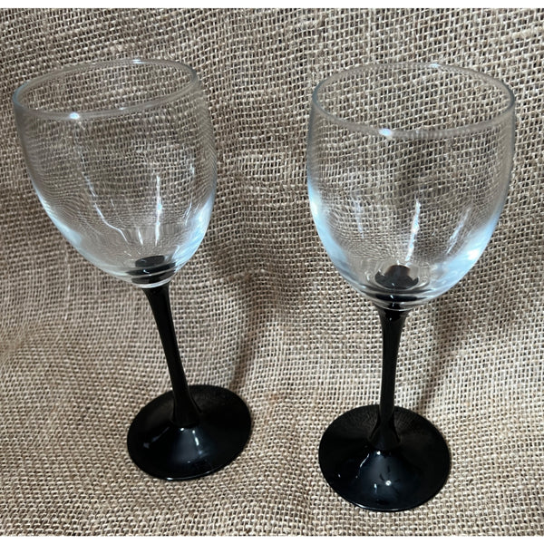 Set of 2 Black Long Stem Drinkware Wine Glasses Glass Couples Glasses