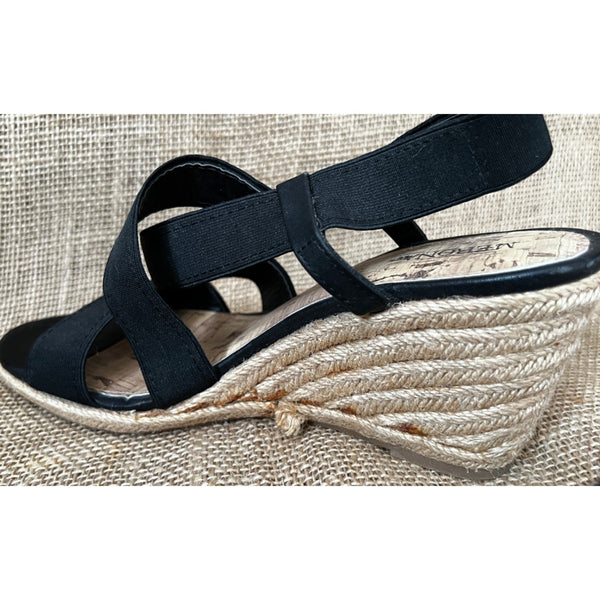 Merona 3.5" Wedge Heel Shoes Sz 7.5 Womens Black Strappy Rope