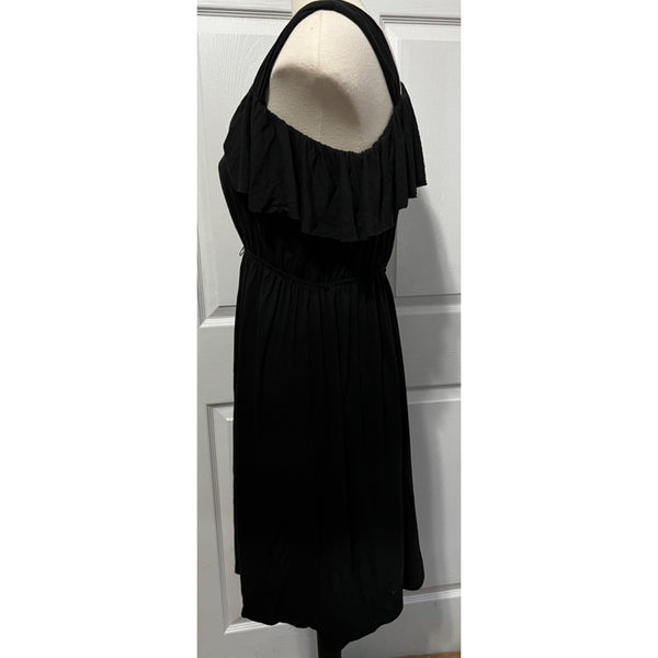 Madison Petite Small Black Ruffle One Shoulder Mini Dress Flowy Ruffle Collar