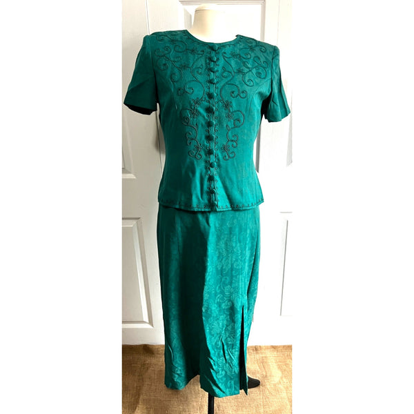 Vintage Cottage Core Dress Teal Green Sz 10 Womens by Karin Stevens Button Top Dress