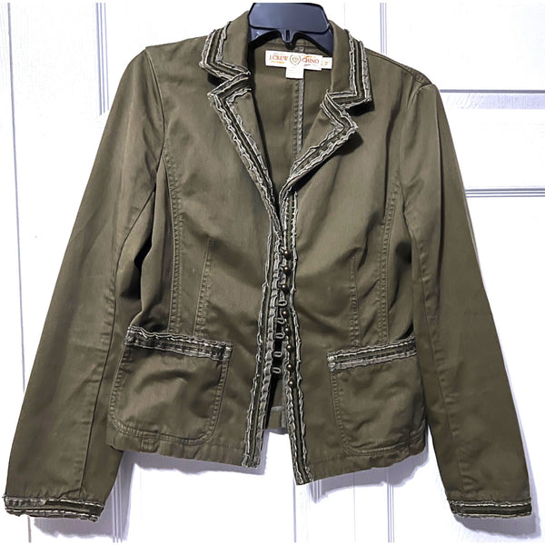 J. Crew Navy Loop Button Moto Style Bomber Jacket Sz M Olive Green Chino Classic Twill